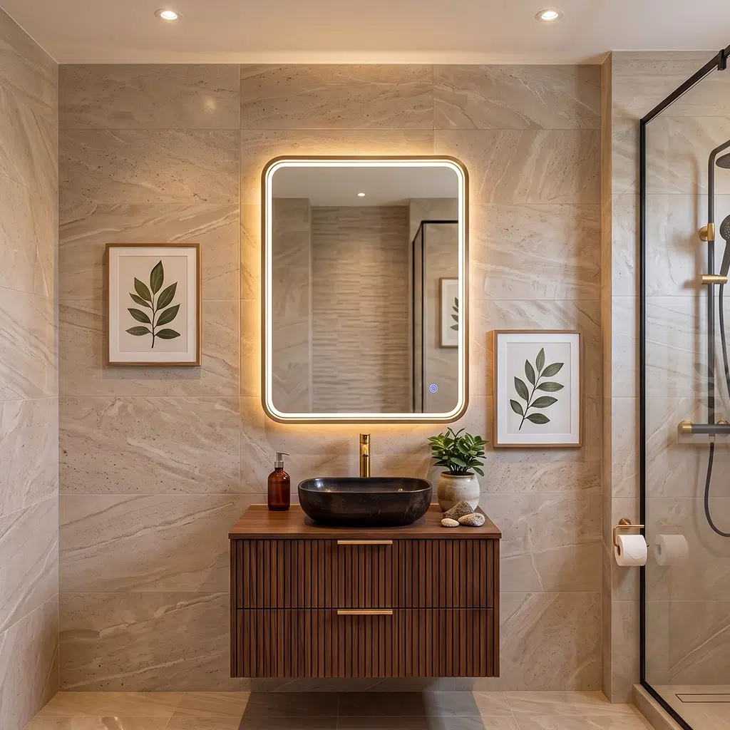 Espejo c/ luz led con marco rect. 700x500 c/desemp IQUA